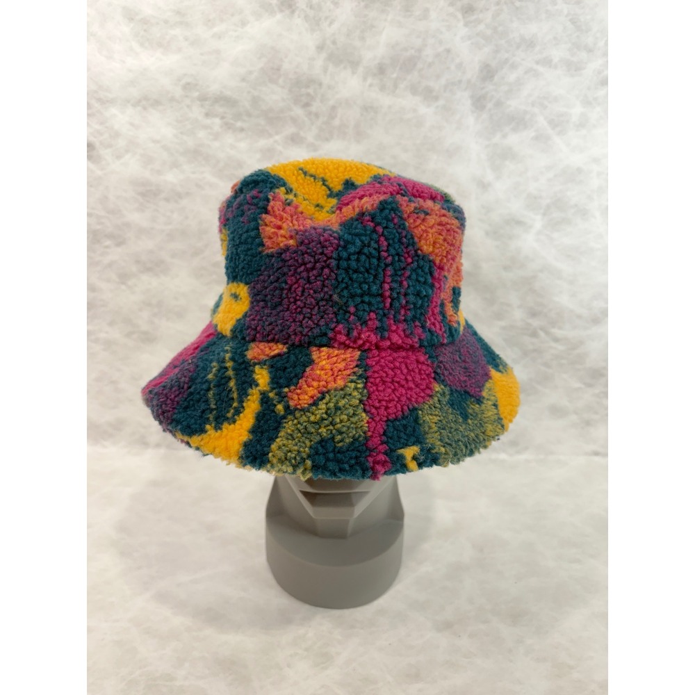 BP Nordstrom Women Multicolor Sherpa Fleece Bucket Hat Abstract Floral Fuzzy